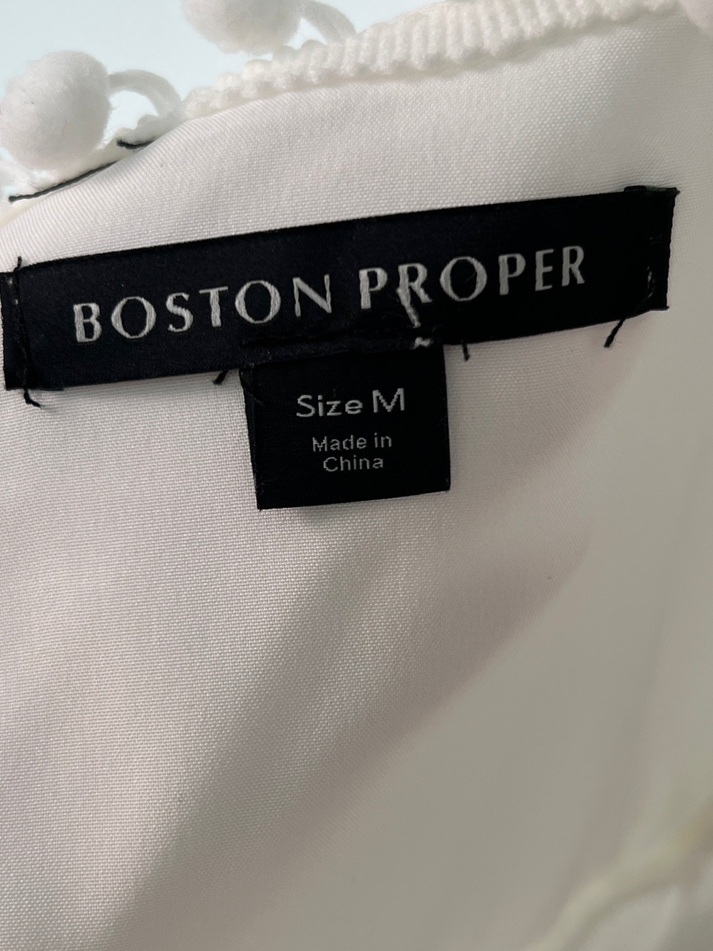 EUC! Boston Proper Mixed Media Lace Pom Pom  White Dress Size Medium - Picture 11 of 11